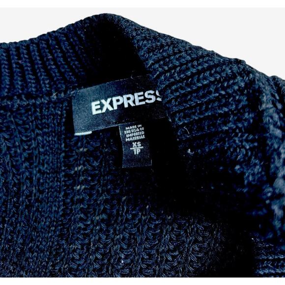 Express Black Pullover Sweater Sz XS Crop Oversized Twist Open Back Chunky - Picture 3 of 6